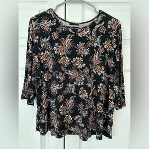 J.Jill Women’s Black/Red Wearever Collection Floral Print Blouse Size L Petite